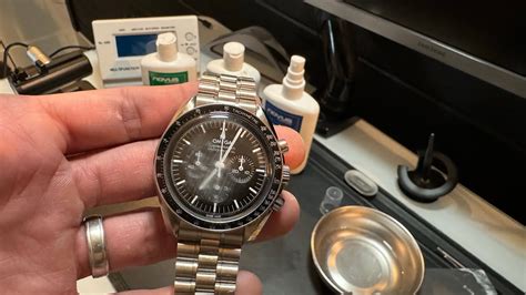 Omega Speedmaster Hesalite crystal scratched.